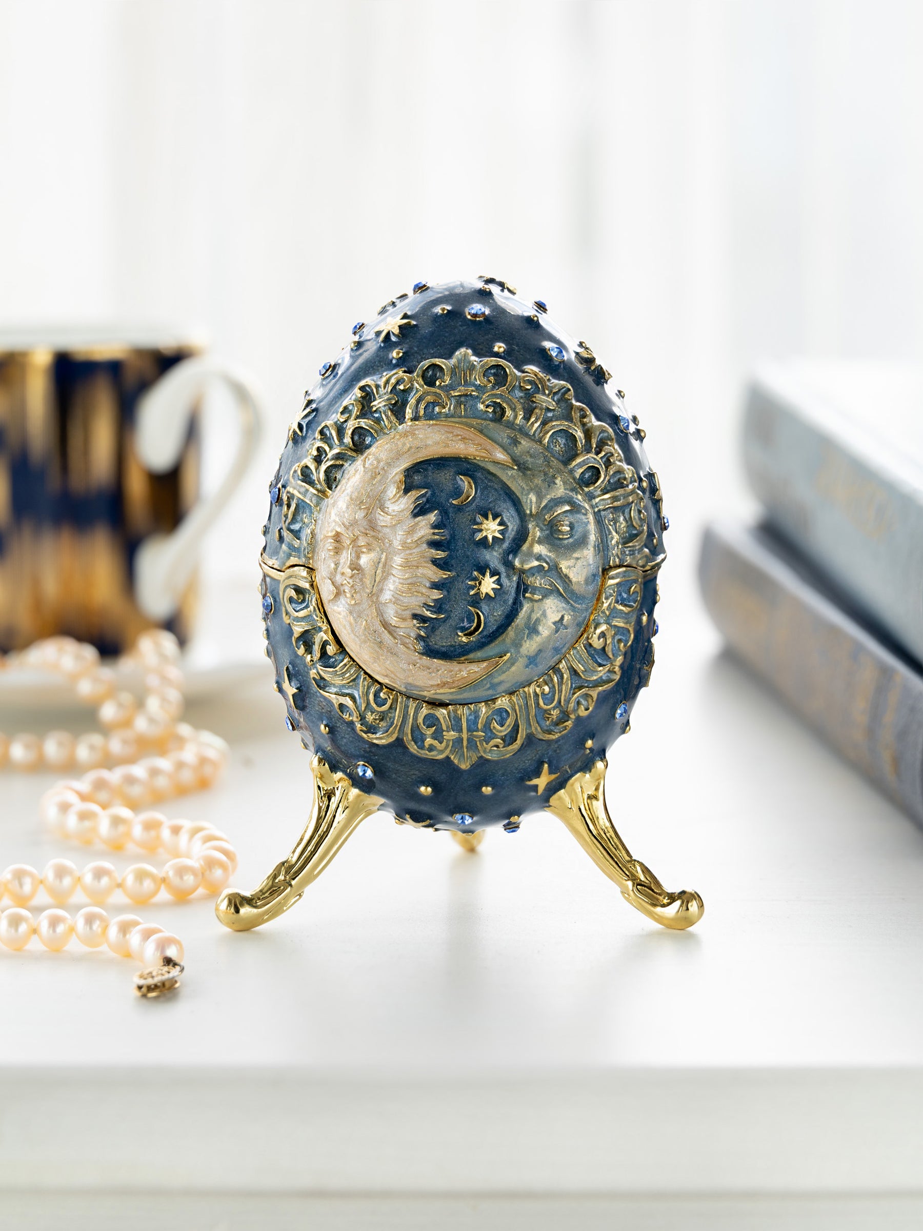 Keren Kopal Celestial Sun and Moon Egg Trinket Box