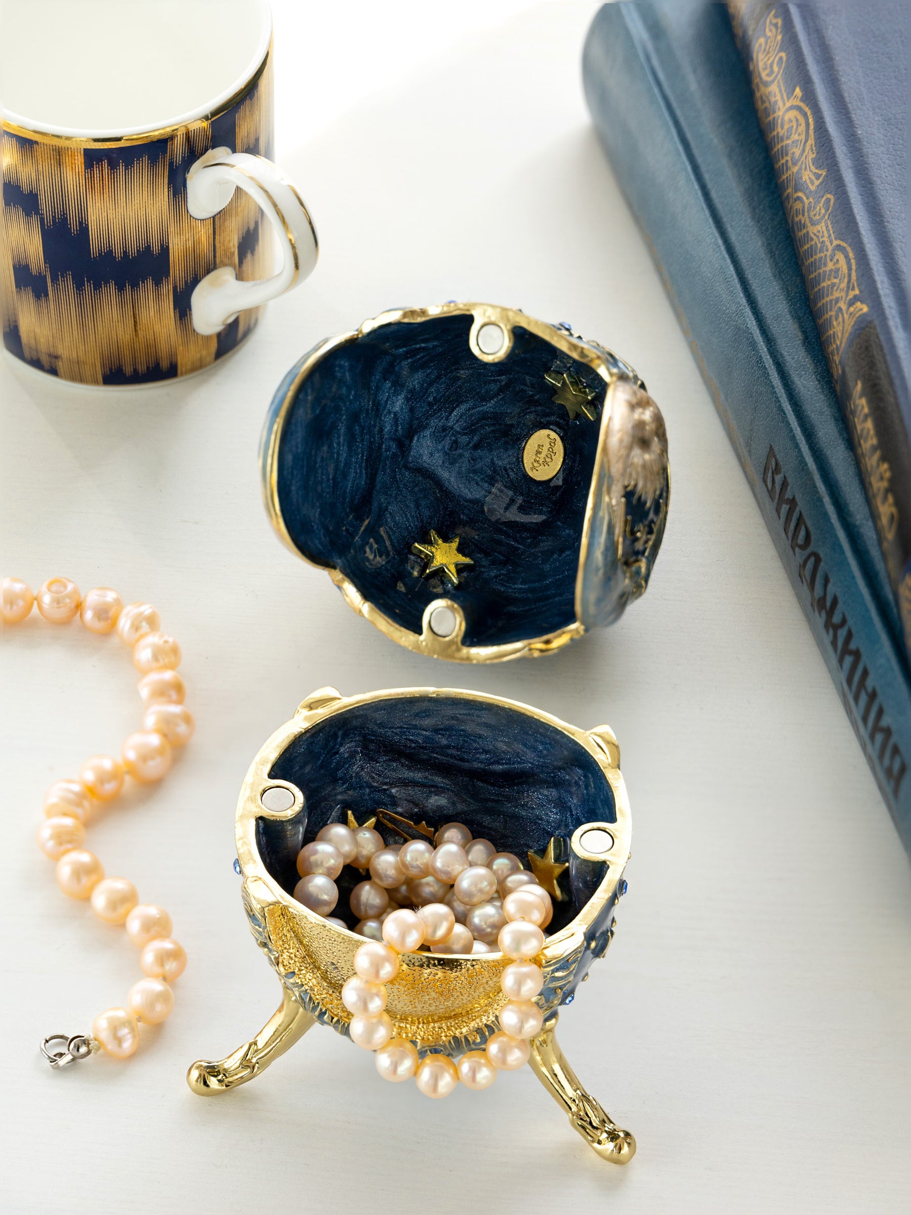 Keren Kopal Celestial Sun and Moon Egg Trinket Box