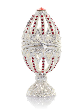 Keren Kopal Silver Easter Egg with Red Crystals & Hearts