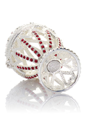 Keren Kopal Silver Easter Egg with Red Crystals & Hearts