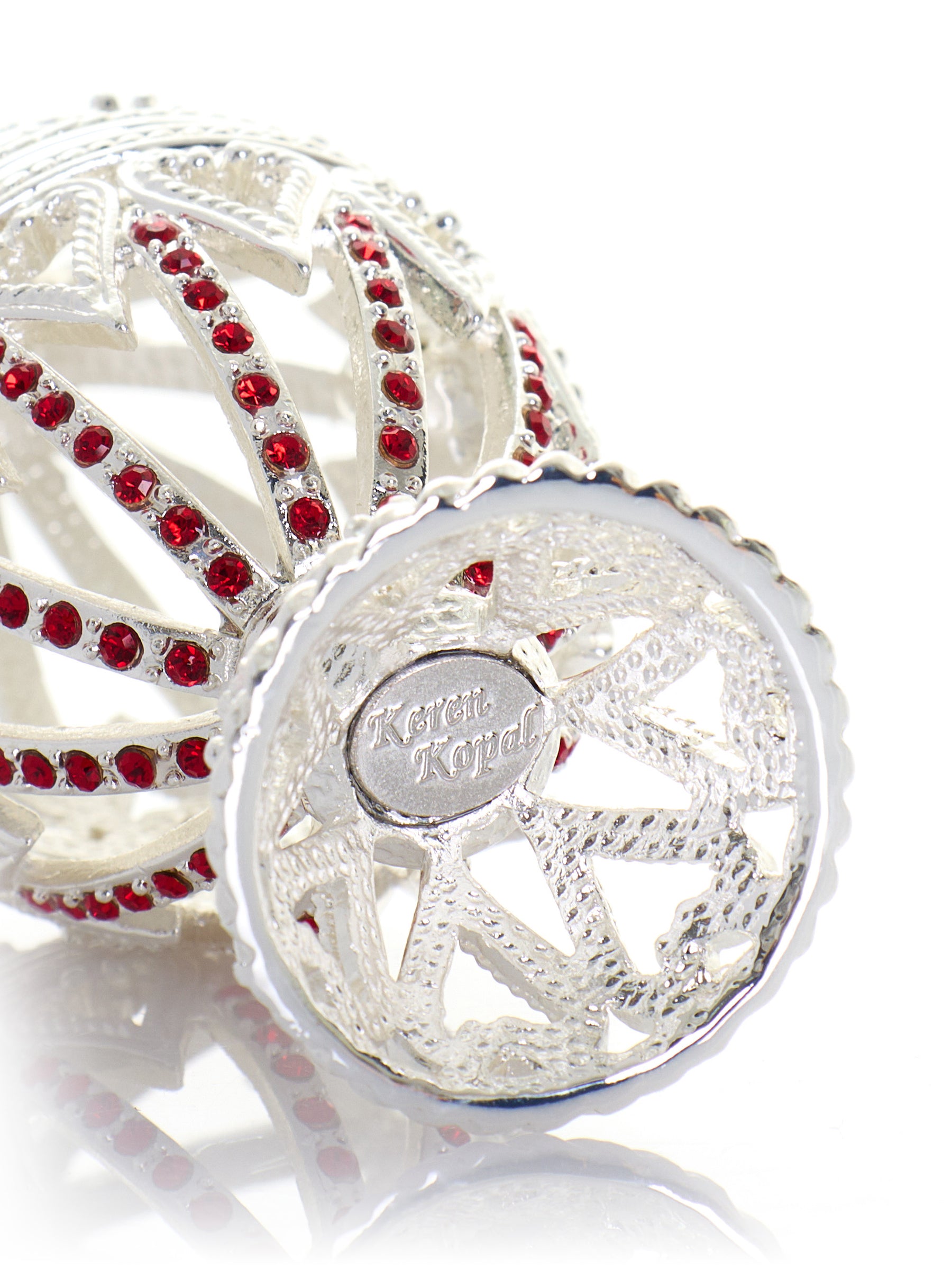 Keren Kopal Silver Easter Egg with Red Crystals & Hearts