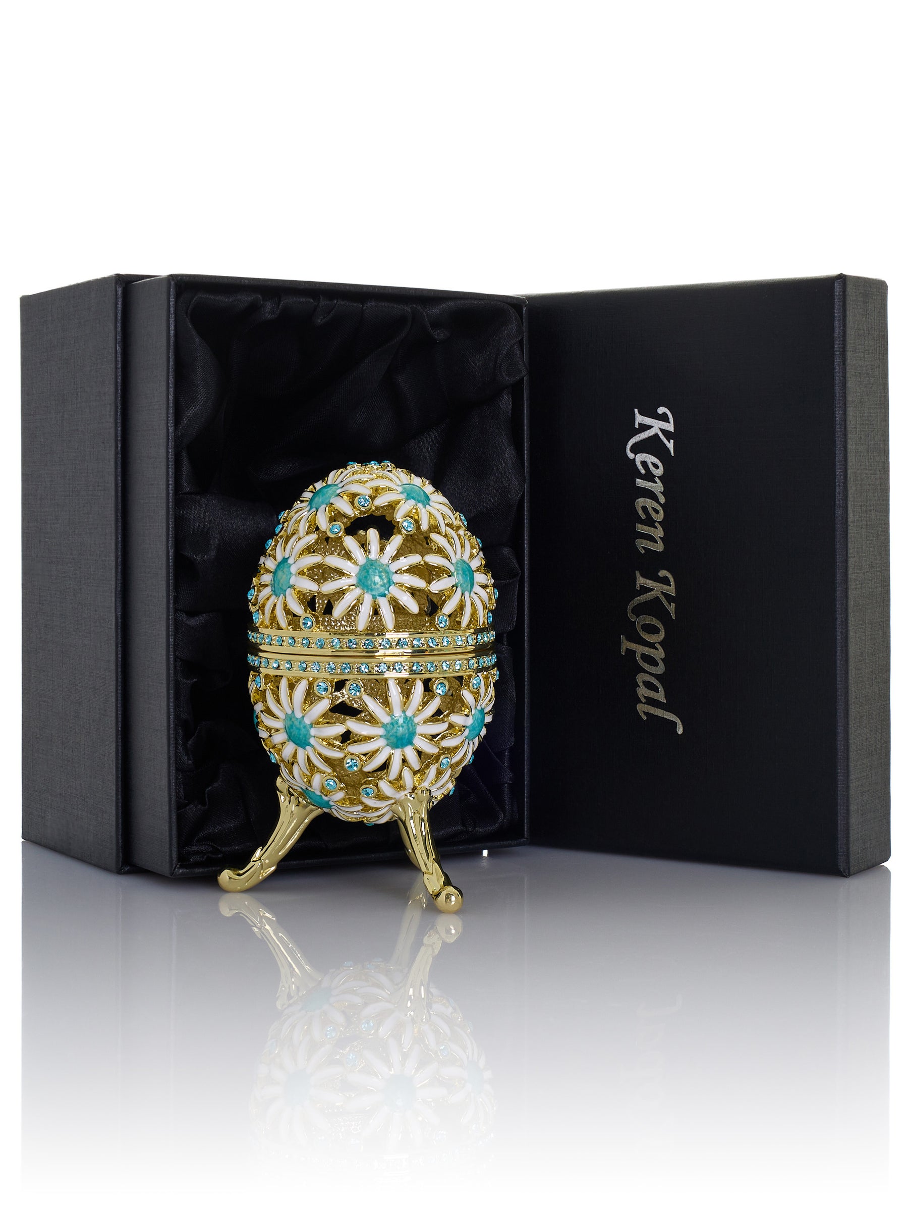 Keren Kopal Gold Easter Egg with Blue and White Flowers