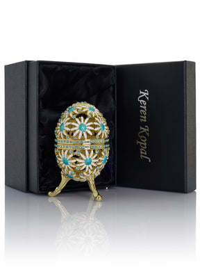 Keren Kopal Gold Easter Egg with Blue and White Flowers