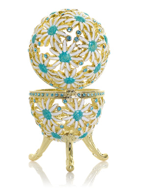 Keren Kopal Gold Easter Egg with Blue and White Flowers