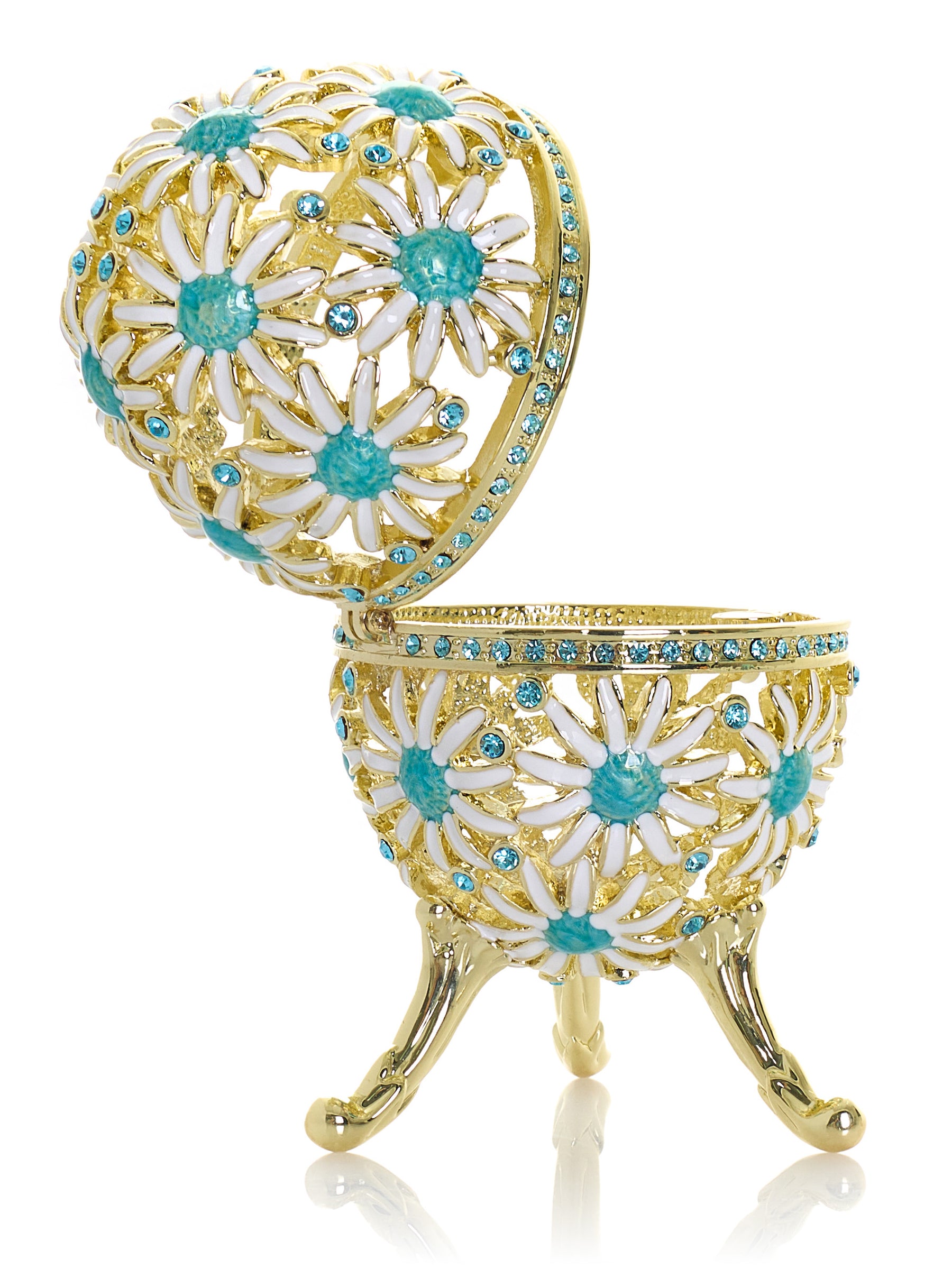Keren Kopal Gold Easter Egg with Blue and White Flowers