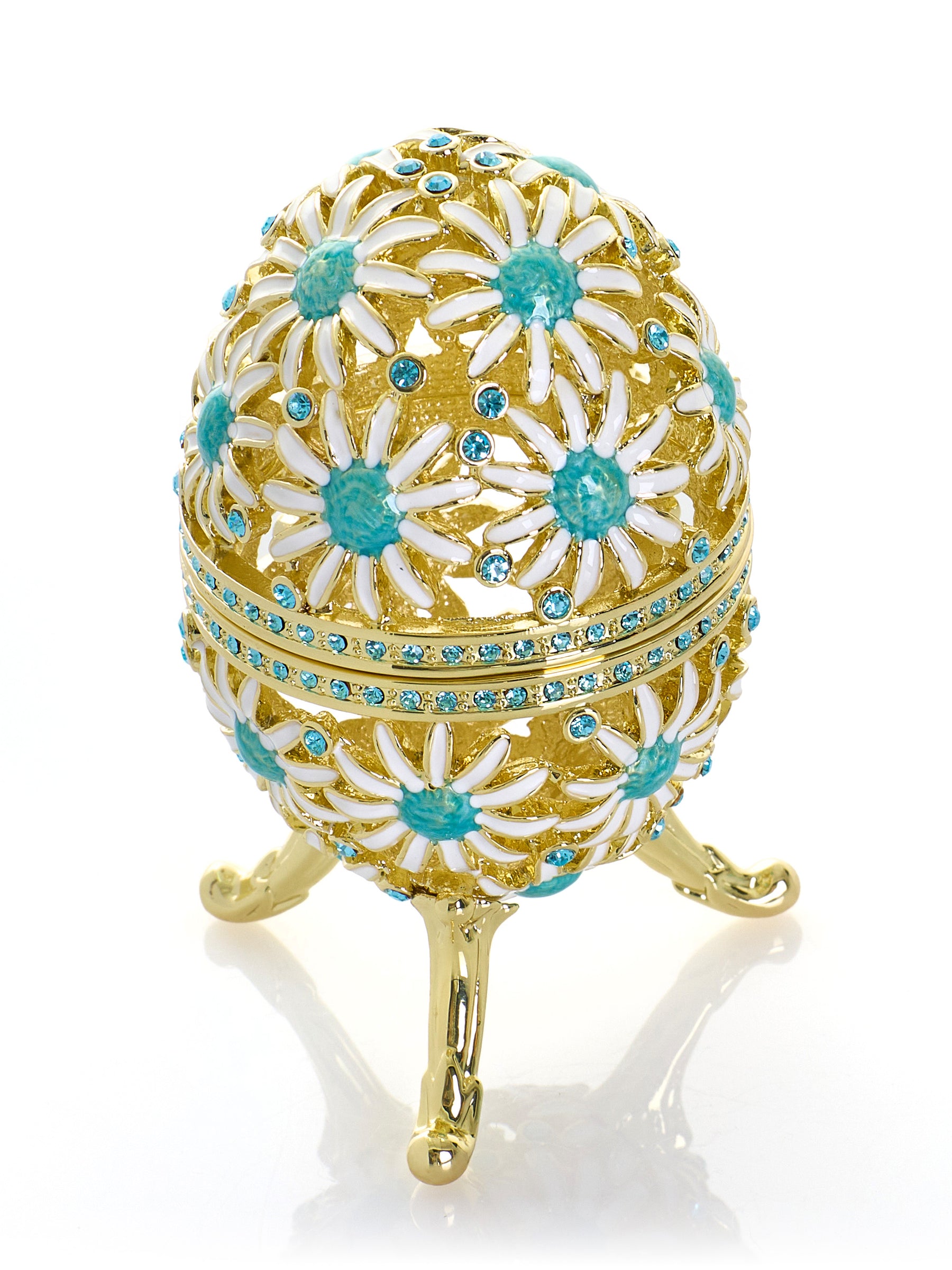 Keren Kopal Gold Easter Egg with Blue and White Flowers