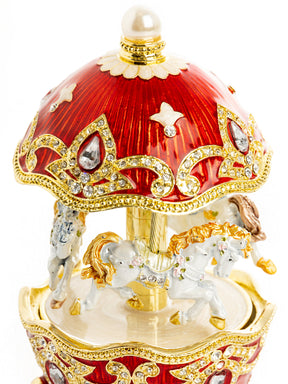 Keren Kopal Red Wind up Horse Carousel Faberge Style Egg