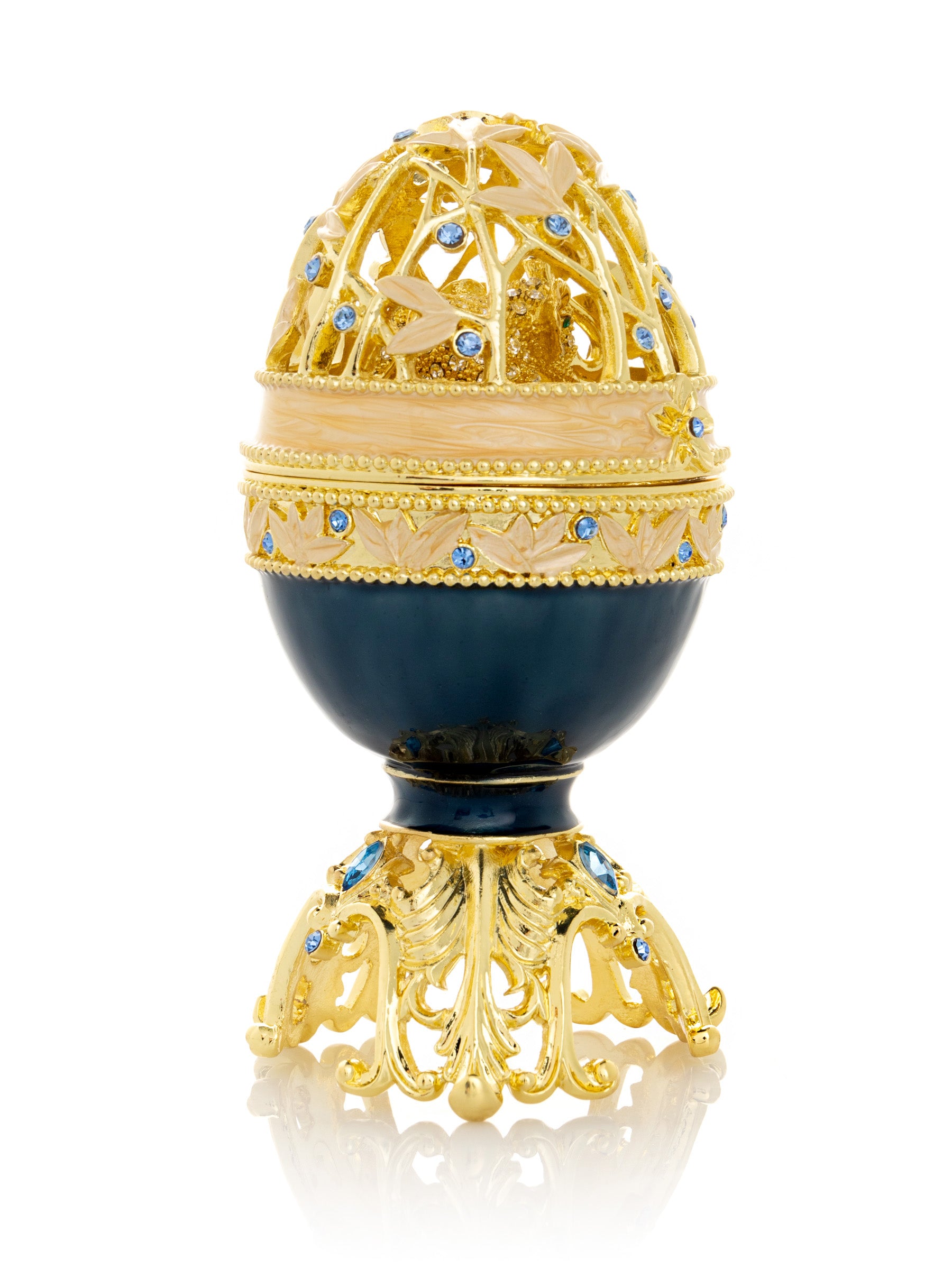 Keren Kopal Golden Blue Faberge Egg with a Golden Elephant