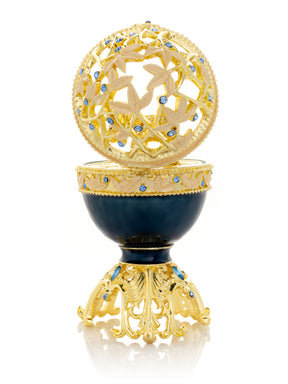 Keren Kopal Golden Blue Faberge Egg with a Golden Elephant