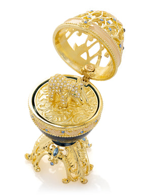 Keren Kopal Golden Blue Faberge Egg with a Golden Elephant