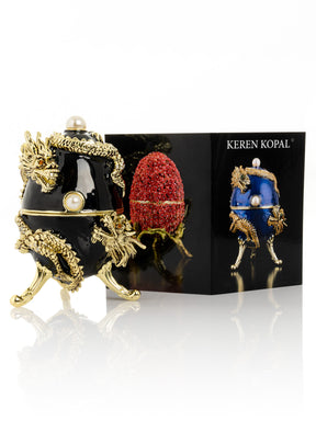Keren Kopal Black Faberge Egg with Dragon