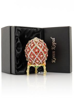 Keren Kopal Red Roses Faberge Egg With a Surprise Colorful Ball Inside