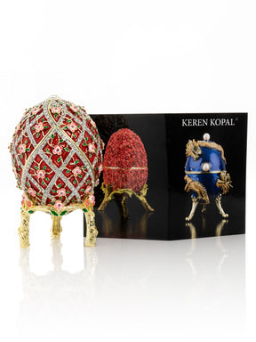 Keren Kopal Red Roses Faberge Egg With a Surprise Colorful Ball Inside