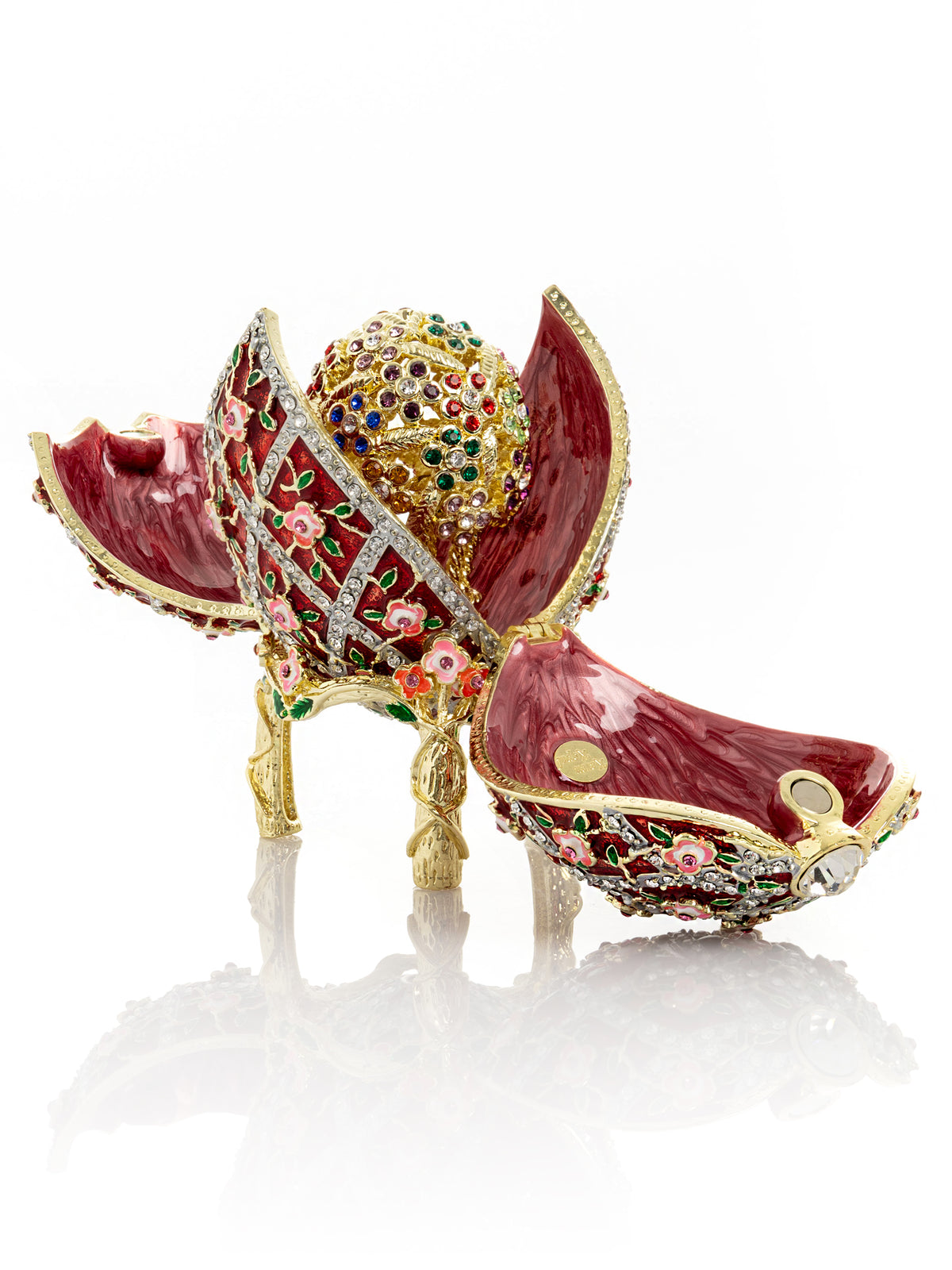Keren Kopal Red Roses Faberge Egg With a Surprise Colorful Ball Inside
