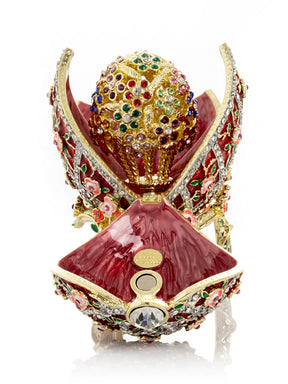 Keren Kopal Red Roses Faberge Egg With a Surprise Colorful Ball Inside