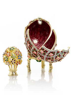 Keren Kopal Red Roses Faberge Egg With a Surprise Colorful Ball Inside