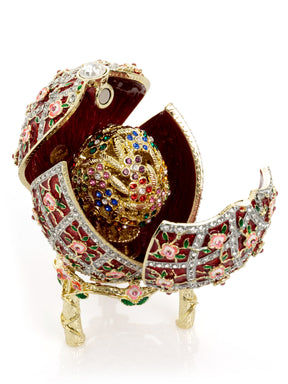 Keren Kopal Red Roses Faberge Egg With a Surprise Colorful Ball Inside