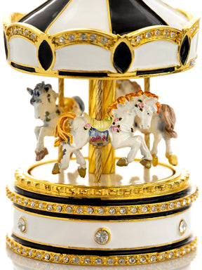 Black Musical Carousel with Spinning Royal Horses