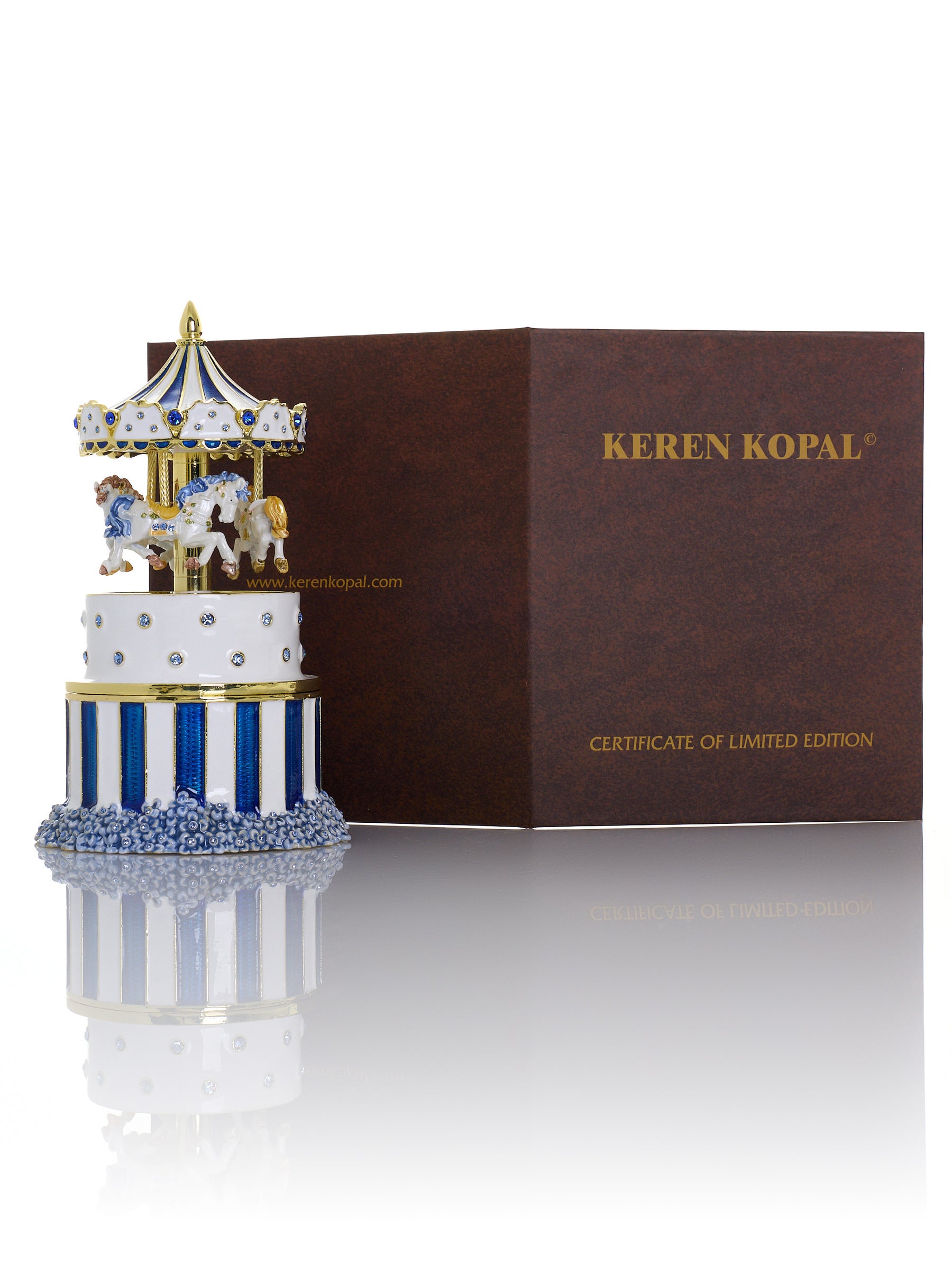 Keren Kopal Blue Wind up Horse Carousel & trinket Box Limited Edition 1-250