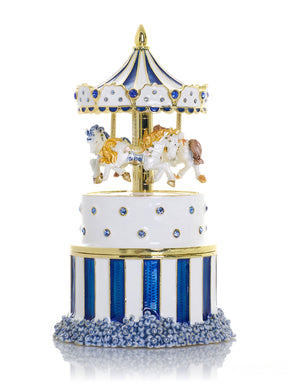 Keren Kopal Blue Wind up Horse Carousel & trinket Box Limited Edition 1-250
