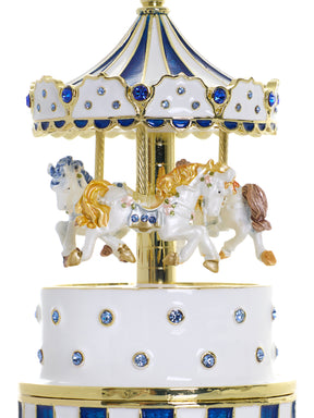 Keren Kopal Blue Wind up Horse Carousel & trinket Box Limited Edition 1-250