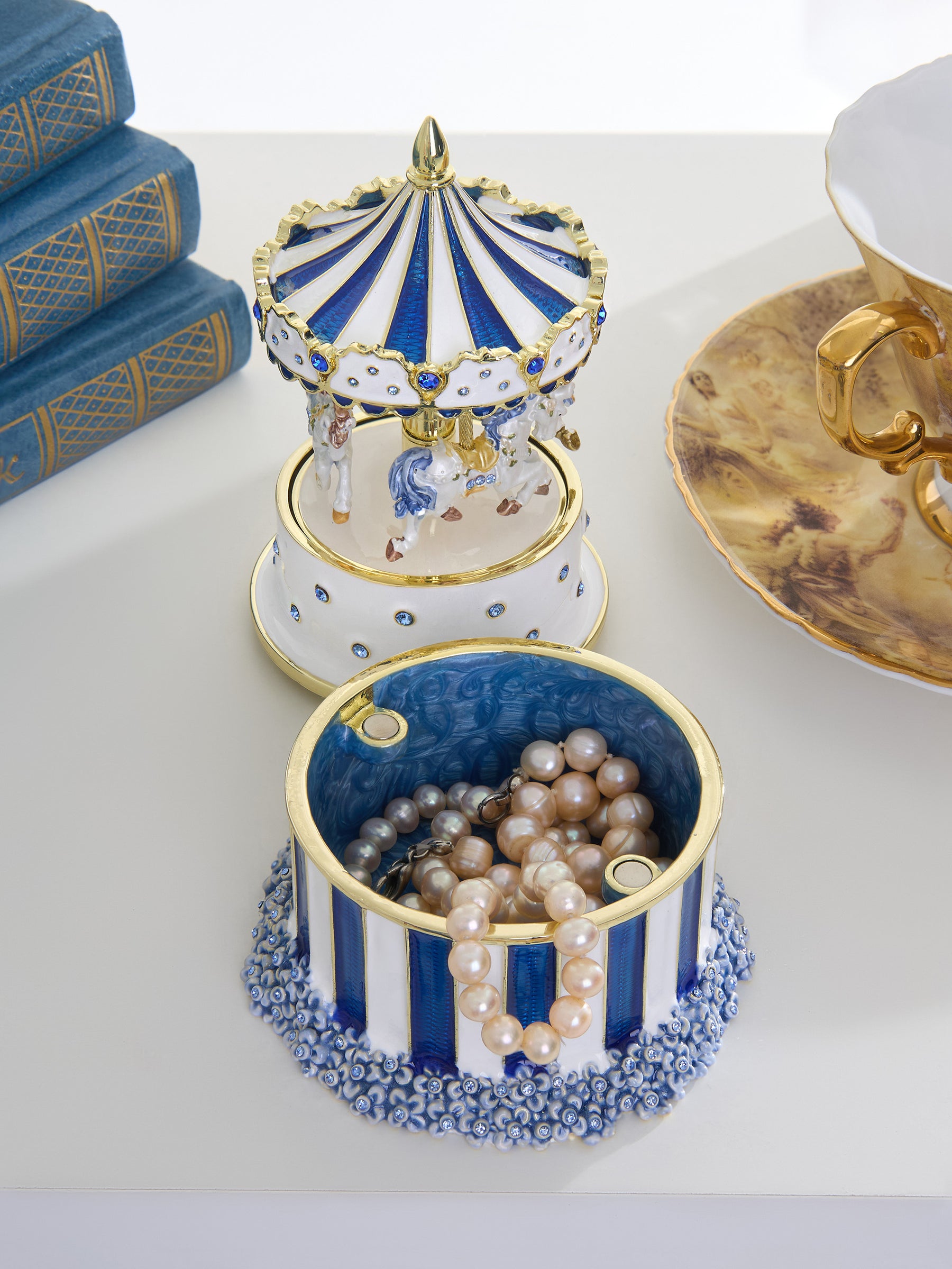 Keren Kopal Blue Wind up Horse Carousel & trinket Box Limited Edition 1-250