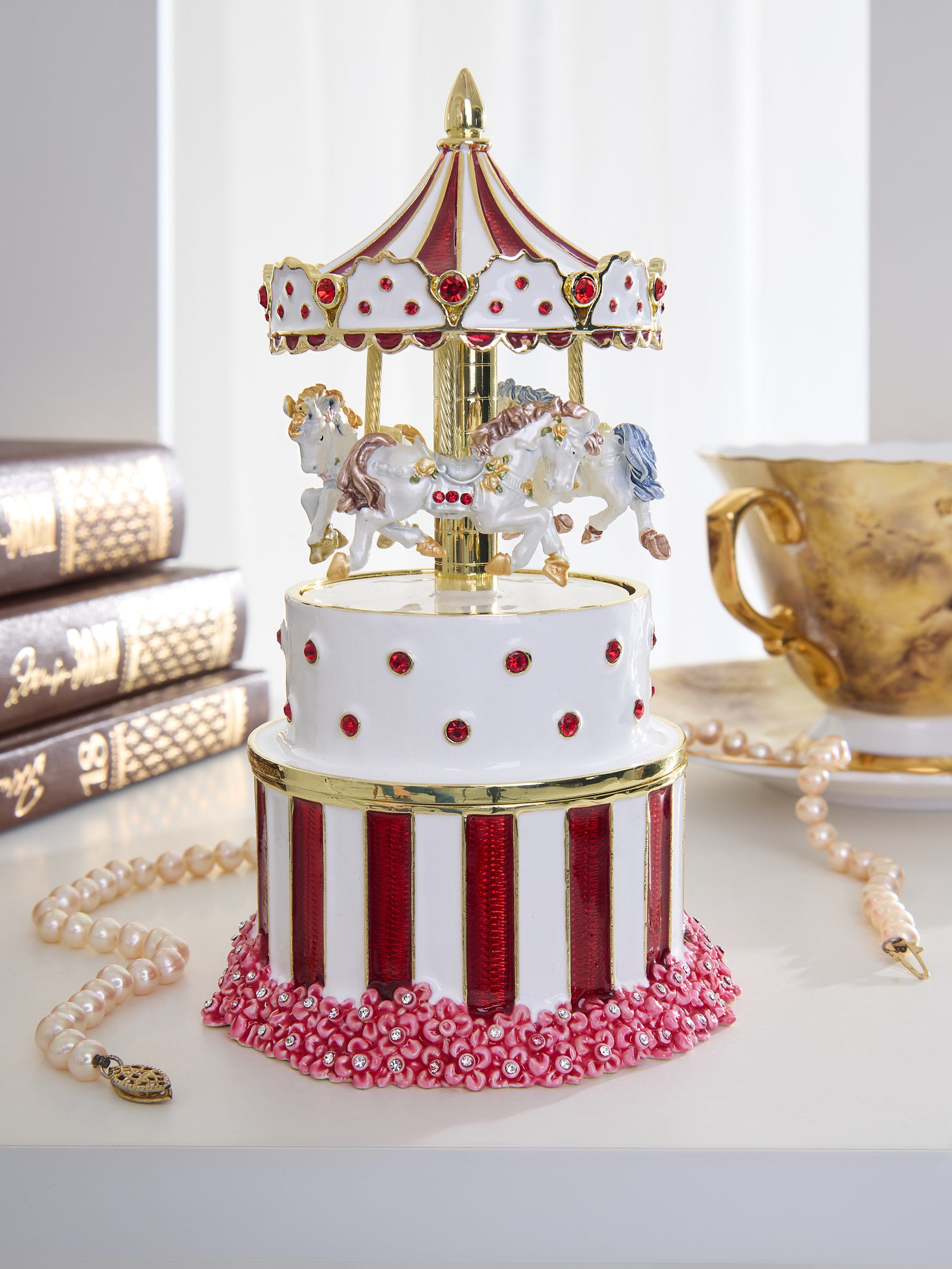 Keren Kopal Red Wind up Horse Carousel & trinket Box Limited Edition 1-250