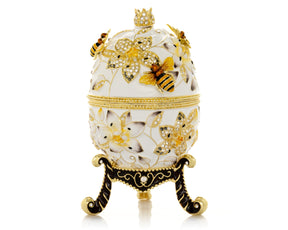 Keren Kopal White Faberge Egg with Bees and Flowers