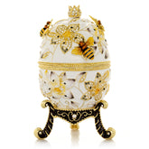 White Faberge Egg with Bees and Flowers