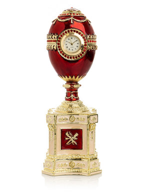 Keren Kopal Red Faberge Egg with a Pearl and a Clock