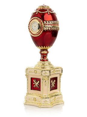 Keren Kopal Red Faberge Egg with a Pearl and a Clock