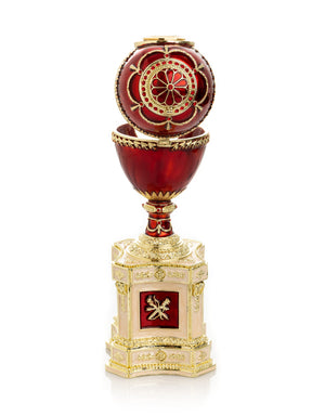 Keren Kopal Red Faberge Egg with a Pearl and a Clock