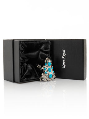 Keren Kopal Silver Frog with Turquoise Gemstones