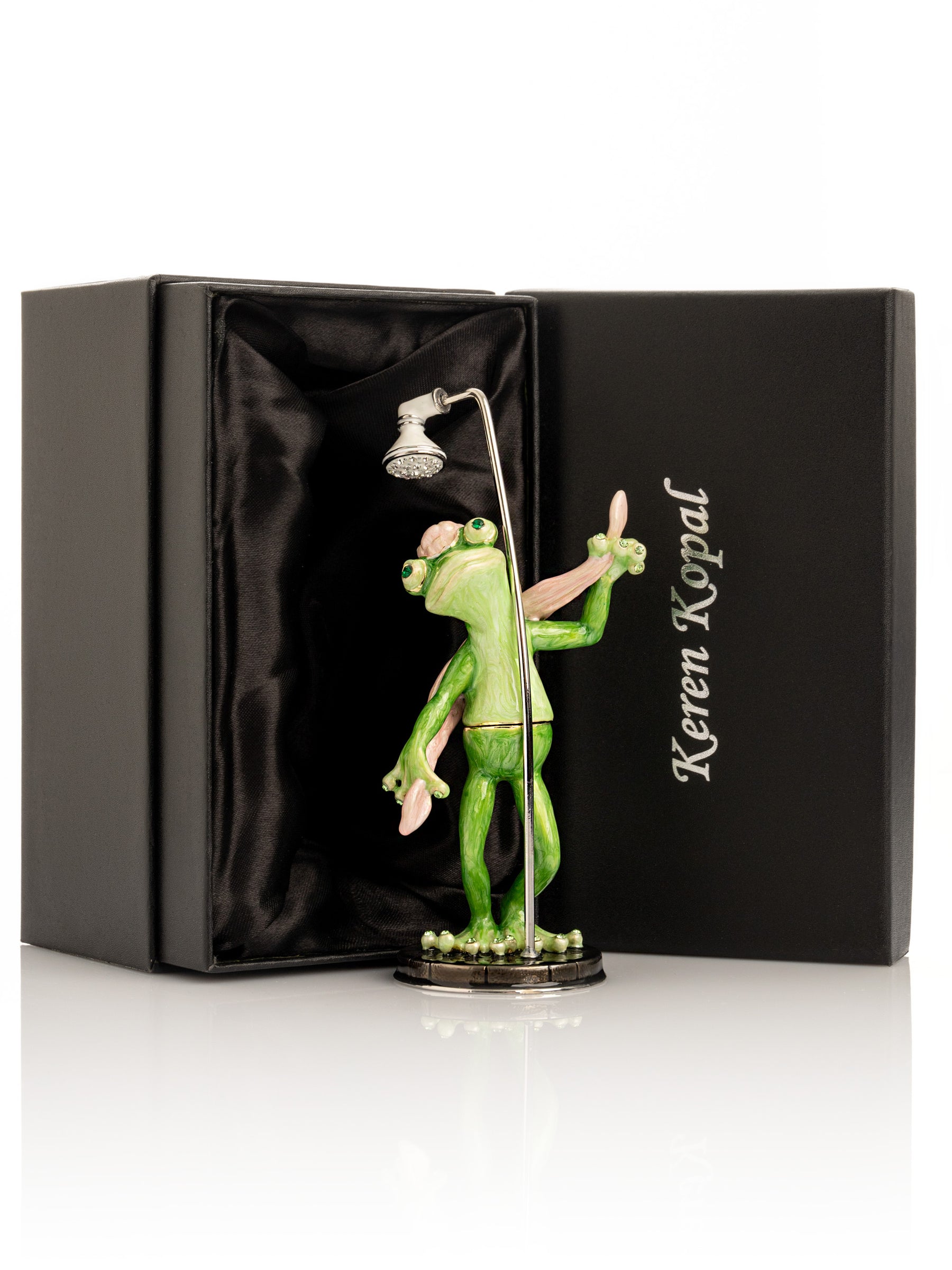 Keren Kopal Frog Taking a Shower Trinket Box with Pink Towel