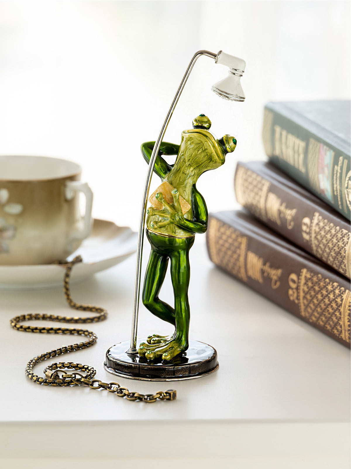 Keren Kopal Green Frog in Shower Faberge Style Trinket Box