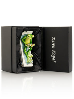 Keren Kopal Relaxing Frog Reading a book on Sun Lounger Trinket Box