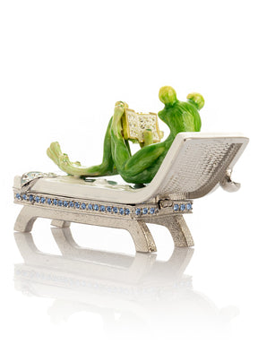 Keren Kopal Relaxing Frog Reading a book on Sun Lounger Trinket Box