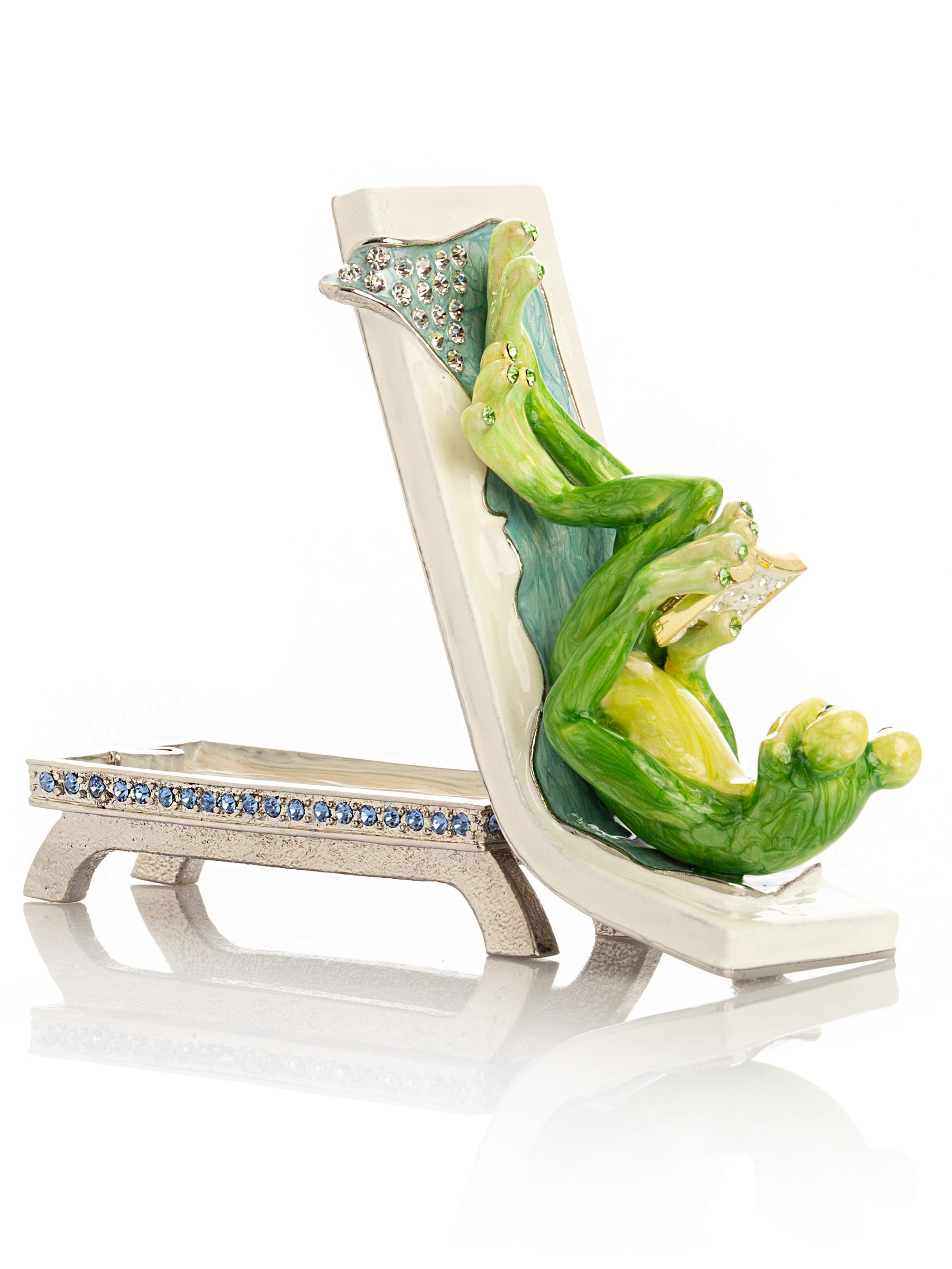 Keren Kopal Relaxing Frog Reading a book on Sun Lounger Trinket Box