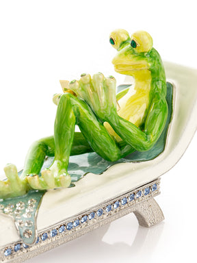 Keren Kopal Relaxing Frog Reading a book on Sun Lounger Trinket Box