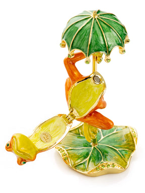 Keren Kopal Rainy Day Orange Frog with Umbrella Trinket Box