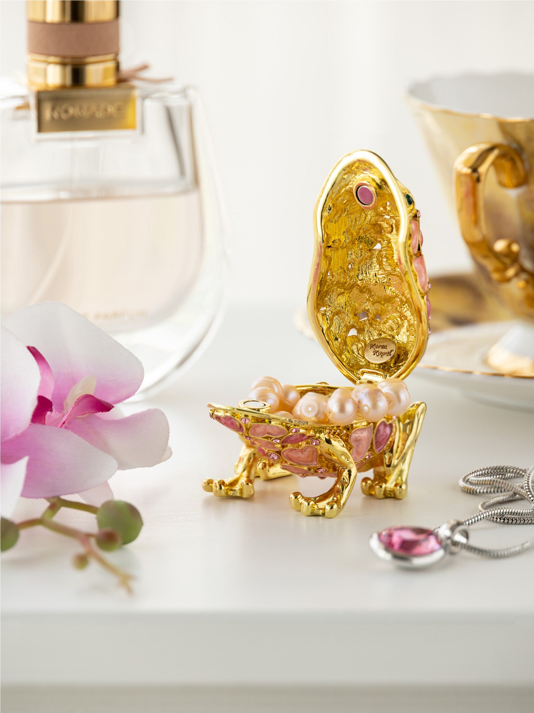 Golden Frog Decorated with Hearts