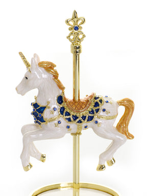 Keren Kopal White Unicorn Carousel Horse Music Box