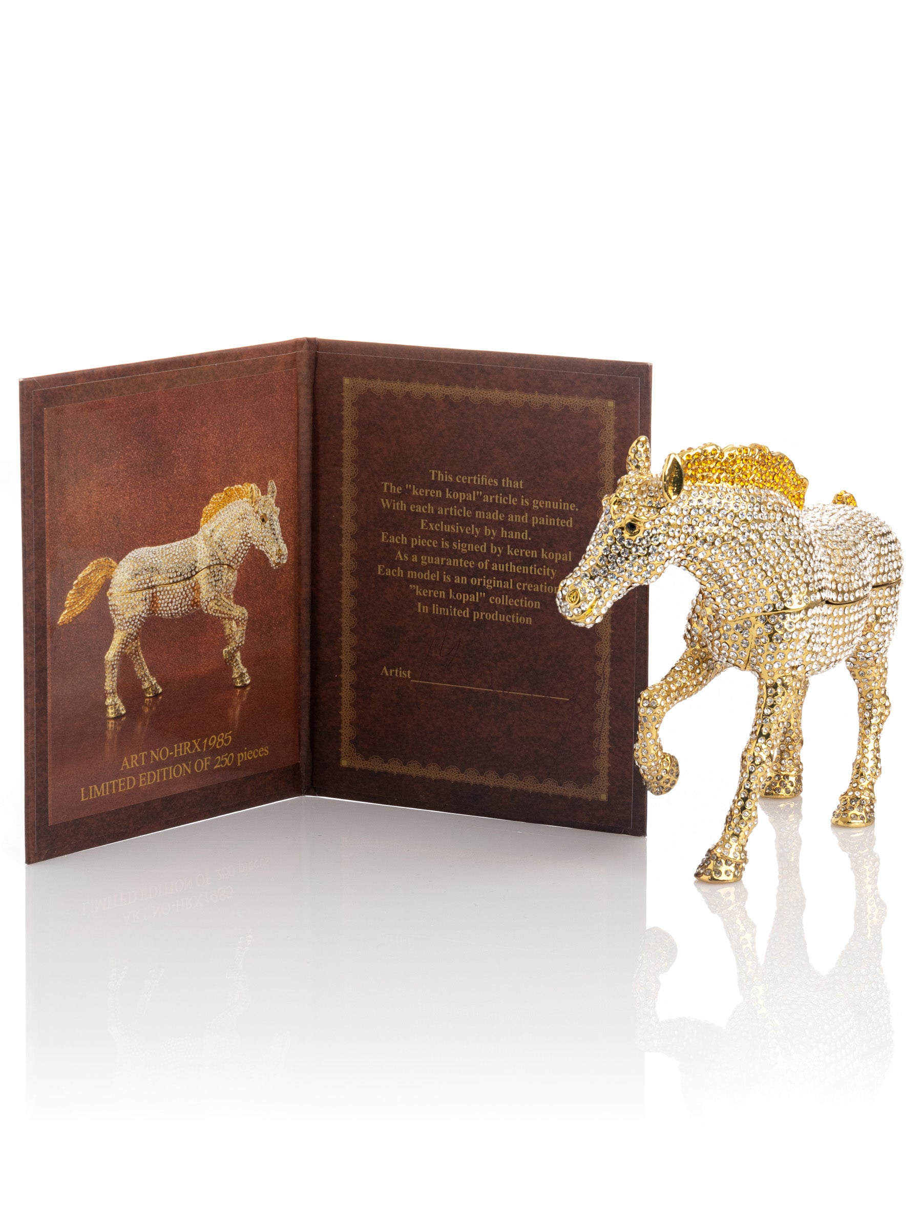 Keren Kopal Large Golden Horse Decorated with White Crystals