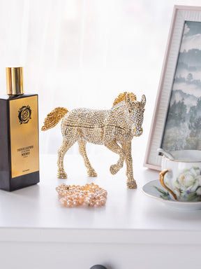 Keren Kopal Large Golden Horse Decorated with White Crystals