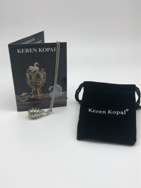 Keren Kopal Silver Egg with Green Crystals Pendant Necklace