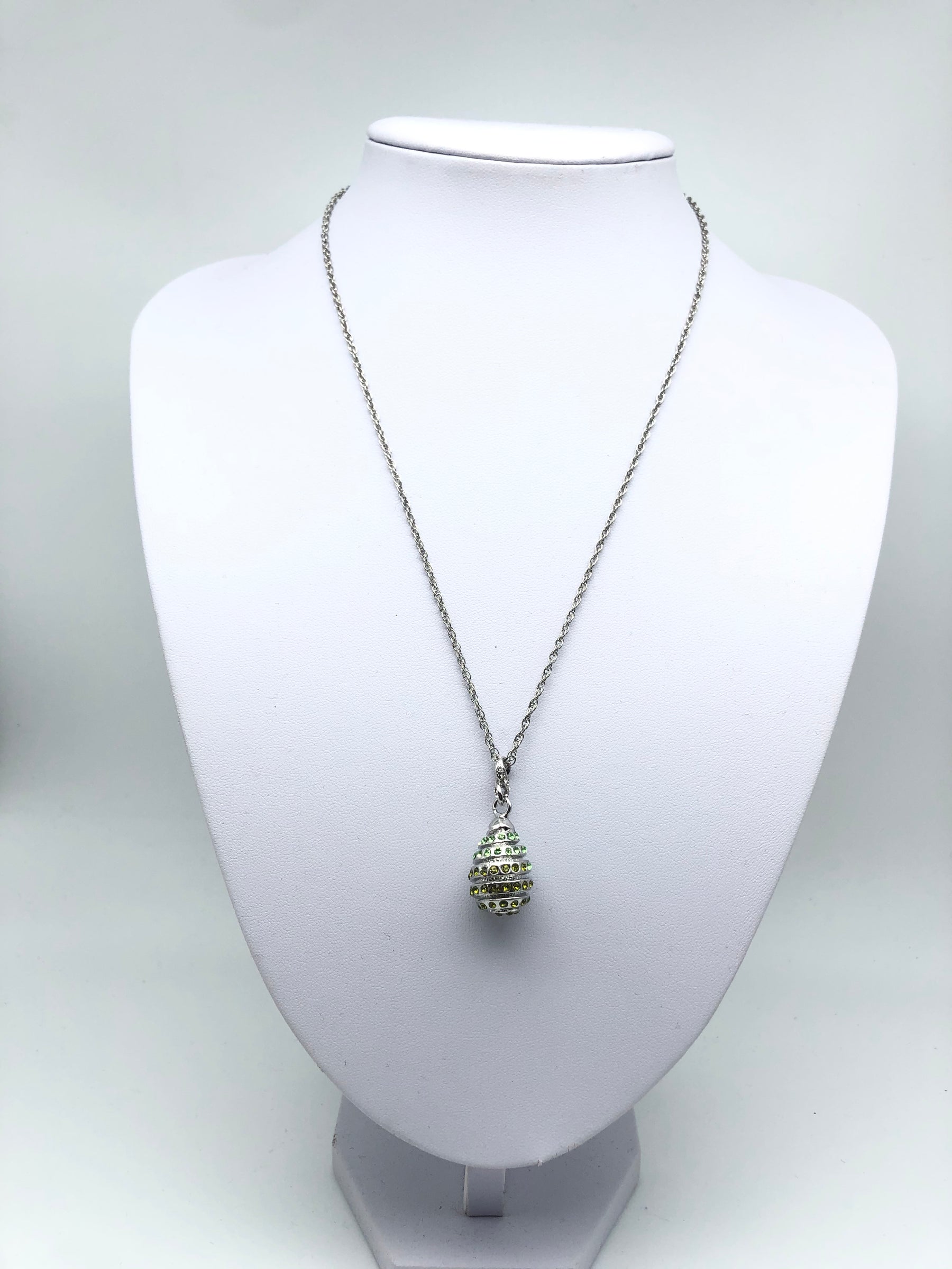 Keren Kopal Silver Egg with Green Crystals Pendant Necklace