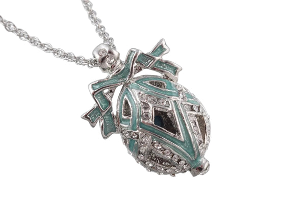 Silver & Light Green Egg Pendant Necklace