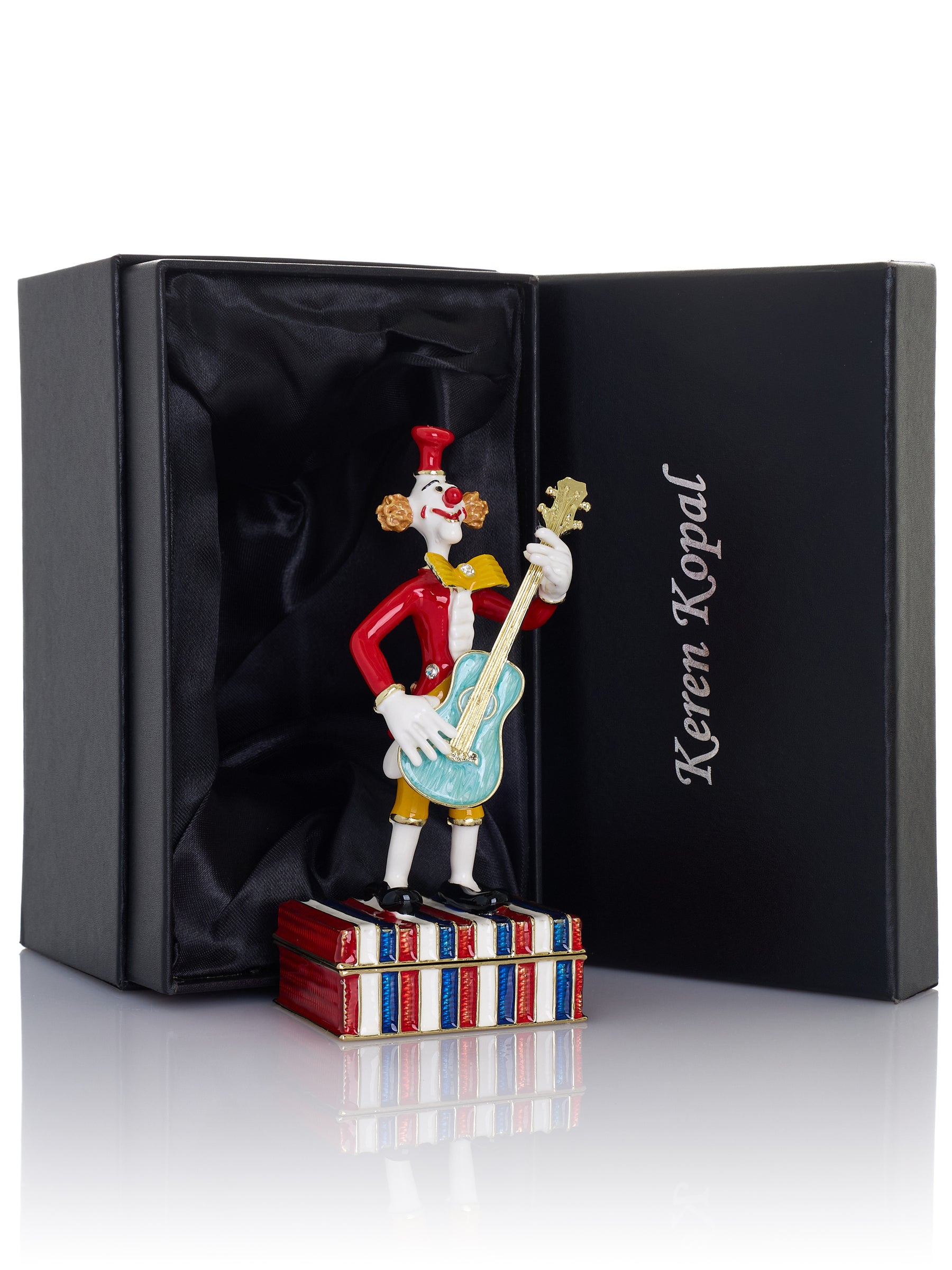 Musical Circus Clown with Turquoise Guitar Trinket Box