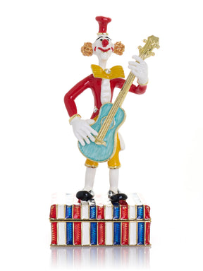 Musical Circus Clown with Turquoise Guitar Trinket Box