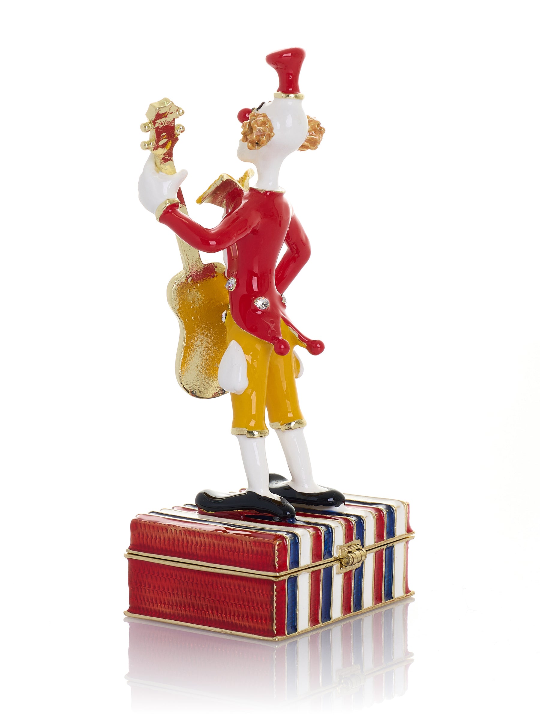 Musical Circus Clown with Turquoise Guitar Trinket Box